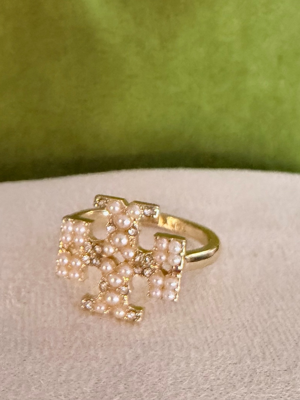 Tory Burch Gold Pearl & Crystal Cluster Ring